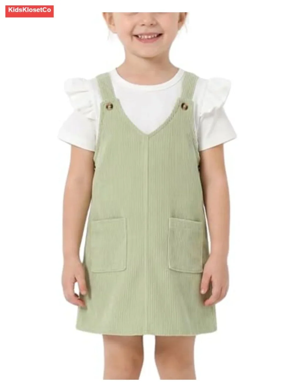 Toddler Girl V-Neck Corduroy Pinafore Overall Dress & Short Sleeve T-Shirt Set